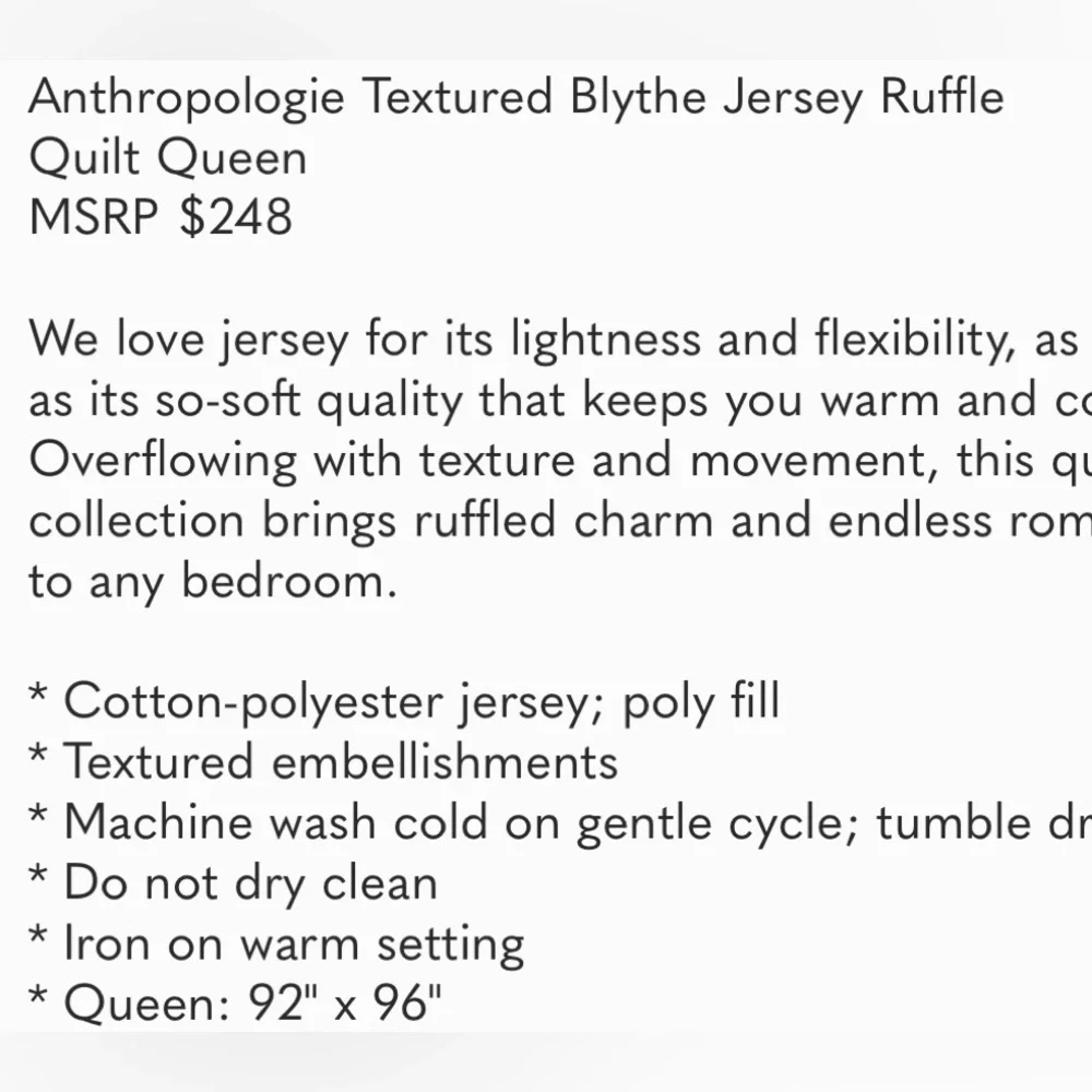 Anthropologie Textured Blythe Quilt Size Queen NWT